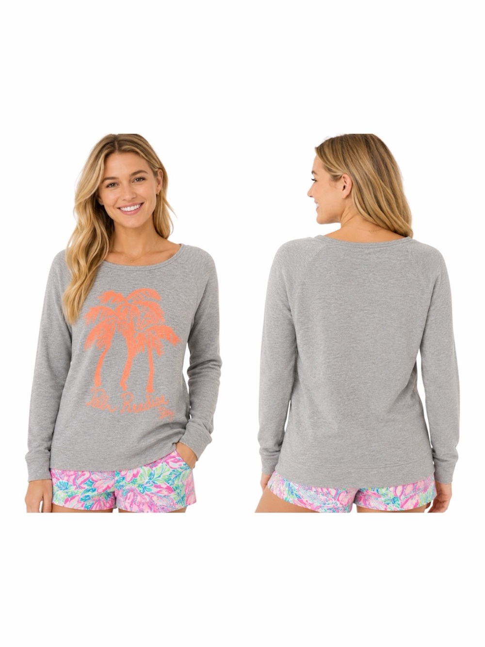 Lilly Pulitzer Sandy Popover Top Palm Paradise Papaya Palmon Long Sleeve Size S